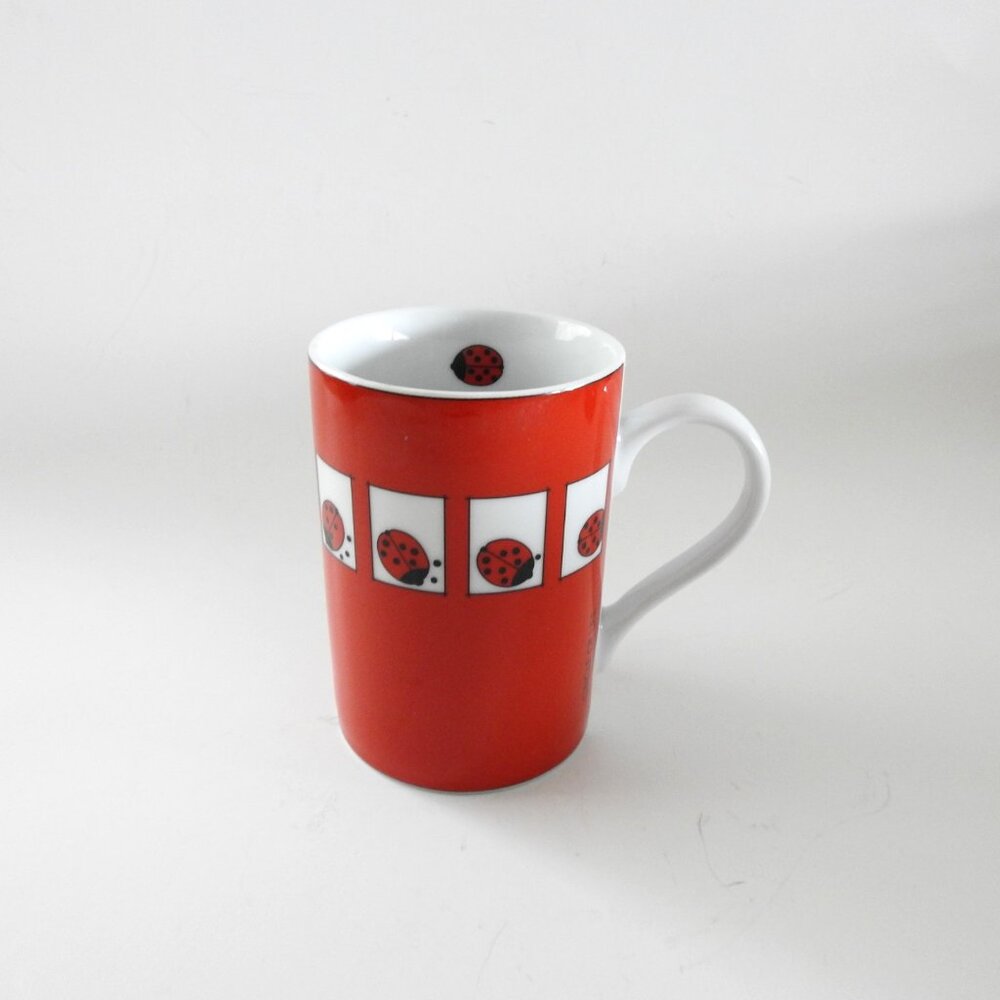 Konitz Germany Circle of Life Ladybug Coffee Tea Mug Red White Black Ceramic
